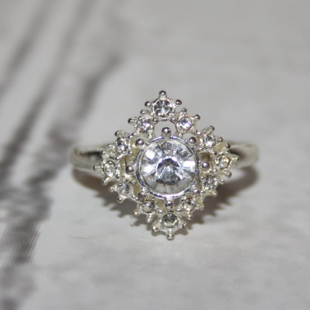 ✨ Silver & Sparkling Rhinestone Ring – Size 10.25 Bold Shine · Elongated Design